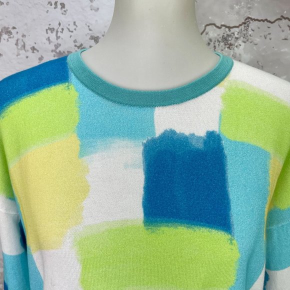 Edinburgh Knitwear Blue Yellow Squares Crewneck Sweater S NWT - Picture 3 of 11